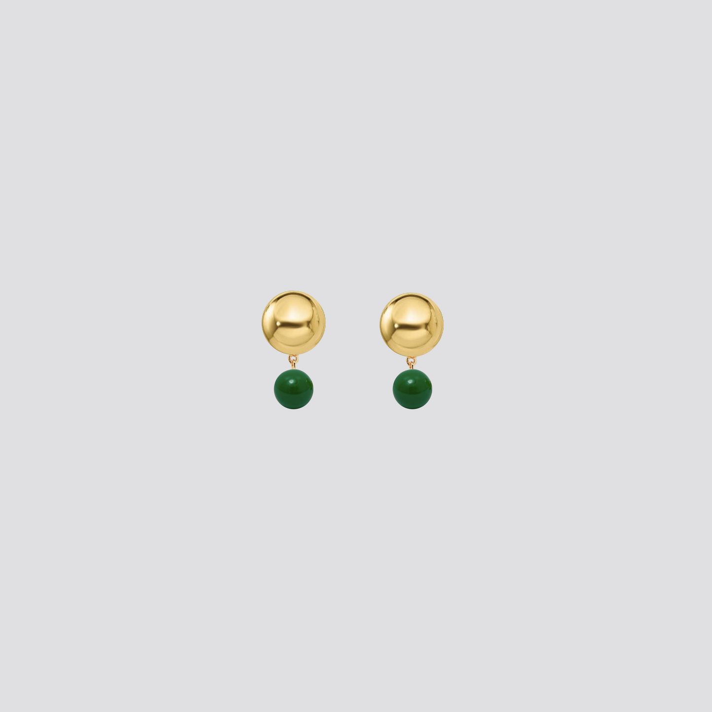 Double sphere earrings with green enamel